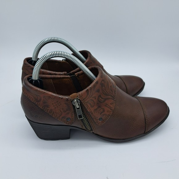 BOC Born Womens Size 6 Clogs Brown Embossed Leather Booties Zipper Heels EUC - Picture 4 of 9